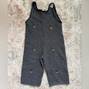 Zara Gray Knit Kids Overalls with Floral Design